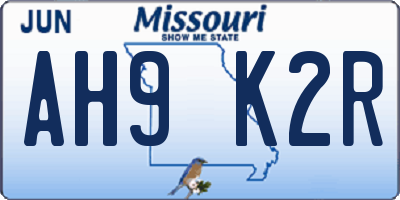 MO license plate AH9K2R