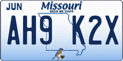 MO license plate AH9K2X