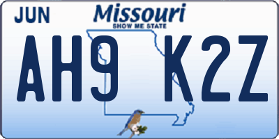 MO license plate AH9K2Z