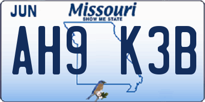 MO license plate AH9K3B