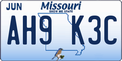 MO license plate AH9K3C