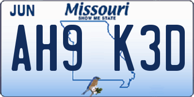 MO license plate AH9K3D