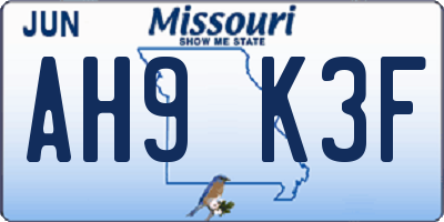 MO license plate AH9K3F