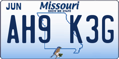 MO license plate AH9K3G