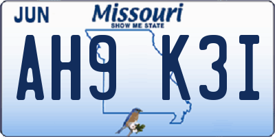 MO license plate AH9K3I