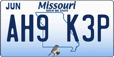 MO license plate AH9K3P