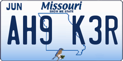 MO license plate AH9K3R