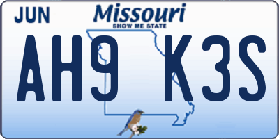 MO license plate AH9K3S