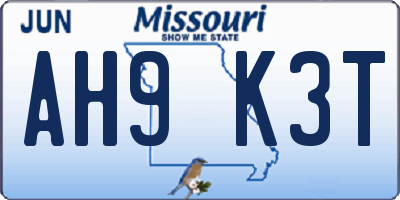 MO license plate AH9K3T