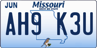 MO license plate AH9K3U