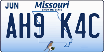 MO license plate AH9K4C