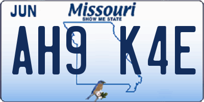 MO license plate AH9K4E