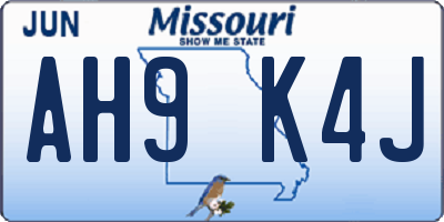 MO license plate AH9K4J