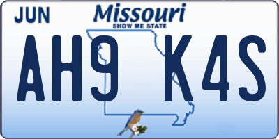 MO license plate AH9K4S