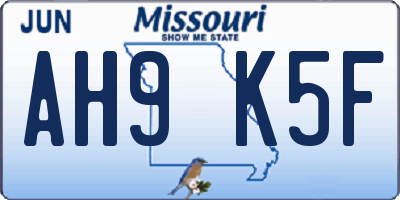 MO license plate AH9K5F