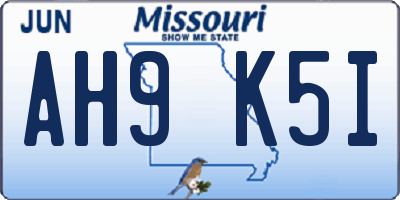 MO license plate AH9K5I