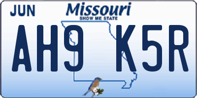 MO license plate AH9K5R