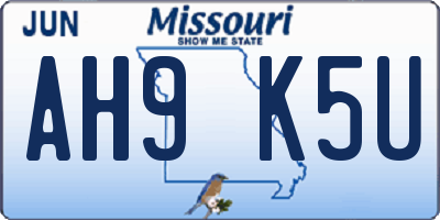 MO license plate AH9K5U