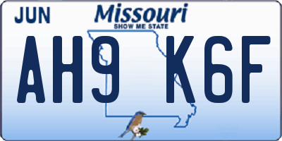 MO license plate AH9K6F