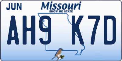 MO license plate AH9K7D