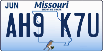 MO license plate AH9K7U