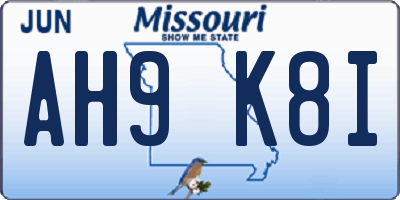 MO license plate AH9K8I