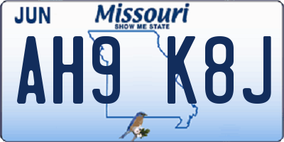MO license plate AH9K8J
