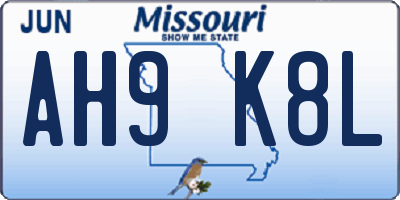 MO license plate AH9K8L