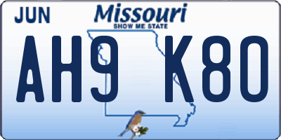 MO license plate AH9K8O