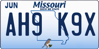 MO license plate AH9K9X