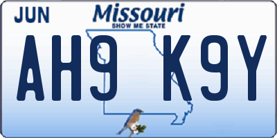 MO license plate AH9K9Y