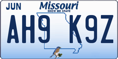 MO license plate AH9K9Z