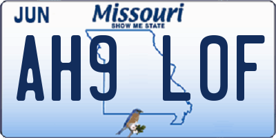 MO license plate AH9L0F