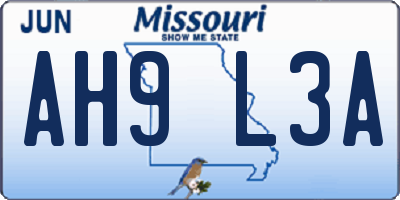 MO license plate AH9L3A
