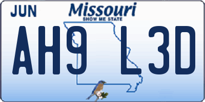 MO license plate AH9L3D