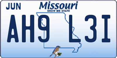 MO license plate AH9L3I