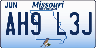 MO license plate AH9L3J