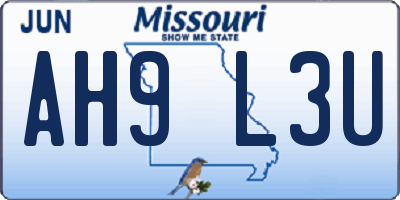 MO license plate AH9L3U