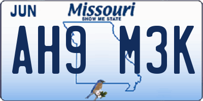 MO license plate AH9M3K