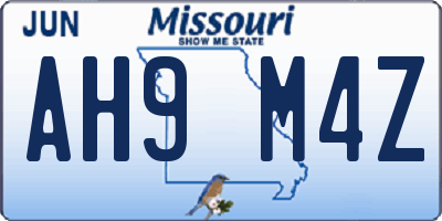 MO license plate AH9M4Z