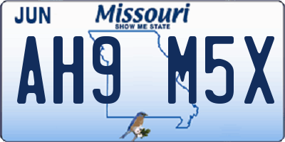 MO license plate AH9M5X