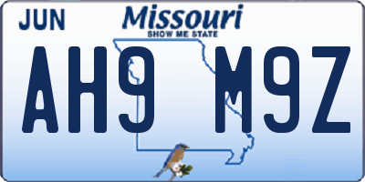 MO license plate AH9M9Z