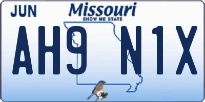 MO license plate AH9N1X