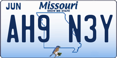 MO license plate AH9N3Y