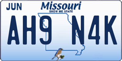 MO license plate AH9N4K