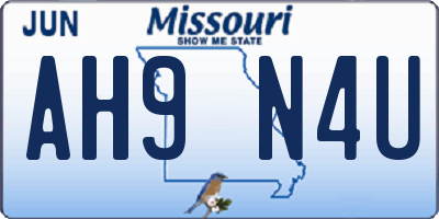 MO license plate AH9N4U