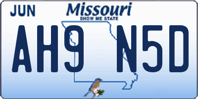 MO license plate AH9N5D
