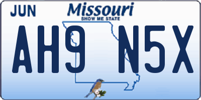 MO license plate AH9N5X