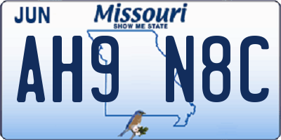 MO license plate AH9N8C