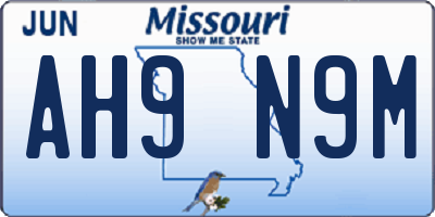 MO license plate AH9N9M